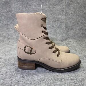 Indigo Road Women Jovannie Combat Boot Faux Leather Taupe 8.5M Side Zip‎ Cap Toe